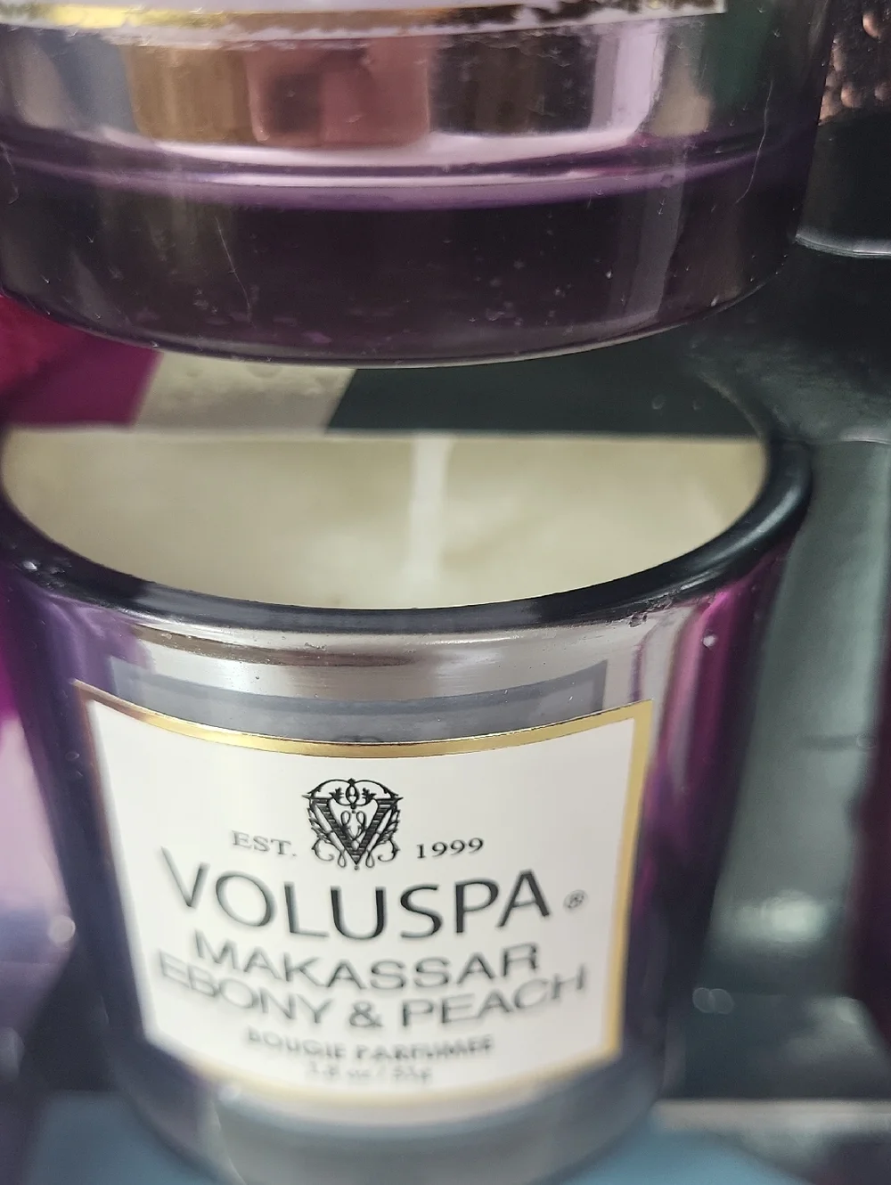 Voluspa Vermeil Four Candle Set - Black, Pink, Blue, Silver